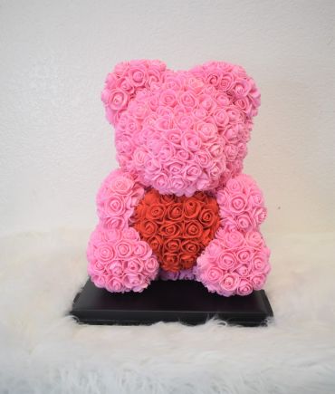 M- Pink Red Heart Rose Bear