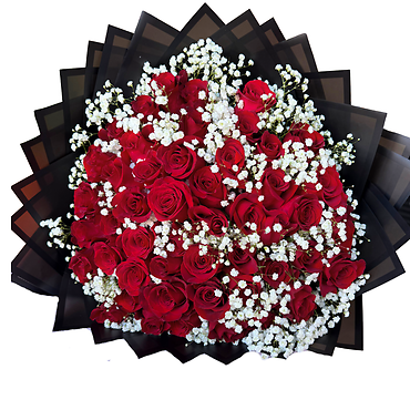 50 Roses with Baby Breath