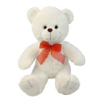 14\" White Bear With Ribbon