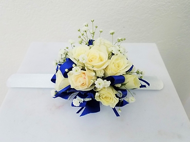 Royal Blue & White Corsage