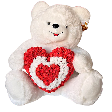 28\" white Rose  heart bear