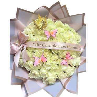 50 Roses w/ crown and Ribbon