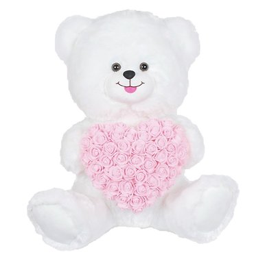 18\" White Bear w/ Pink Rose