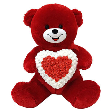 39\" Red Bear With Rose Heart