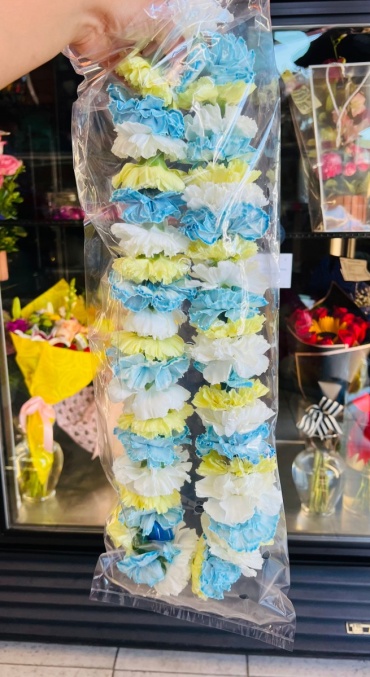 Blue and Yellow Carnation Lei