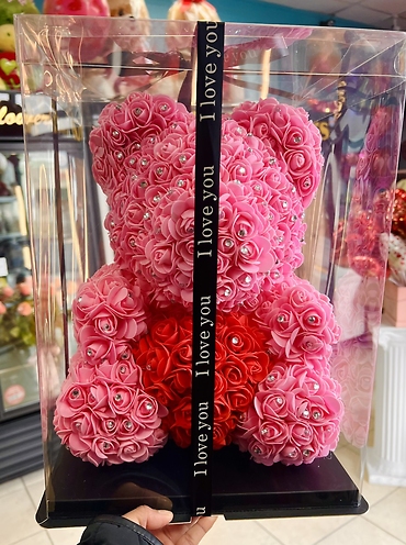 M- PINK ROSE BEAR WITH LIGHTS