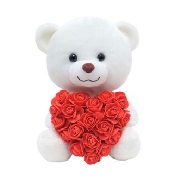 10\" White Bear Rose-Heart