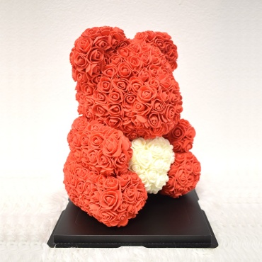 M-Red White Heart Rose Bear