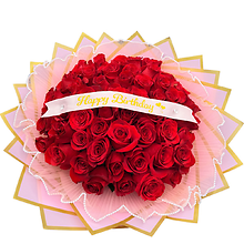 50 ROSES W/CROWN AND RIBBON