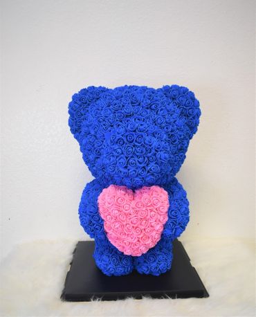 Standing Blue Rose Bear