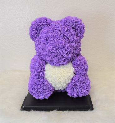 M-Purple White Heart Rose Bear