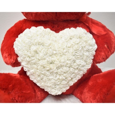 35&#8221; Red White Heart Rose Teddy Bear&nbsp;