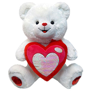 28\" White Bear With Sequin Heart