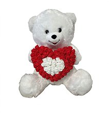 20\" White Bear w/ Rose Heart
