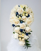 White & Blue Cascading Bouquet