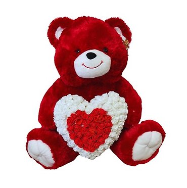 28\" Red Bear with Rose Heart