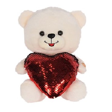 10\" Beige Bear Sequin Heart