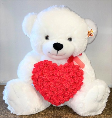 28\" White Rose-Heart Bear