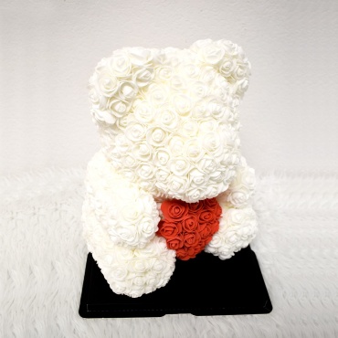 M-White Red Heart Rose Bear