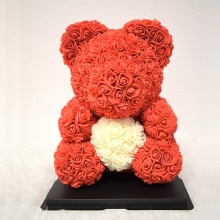 M-Red White Heart Rose Bear