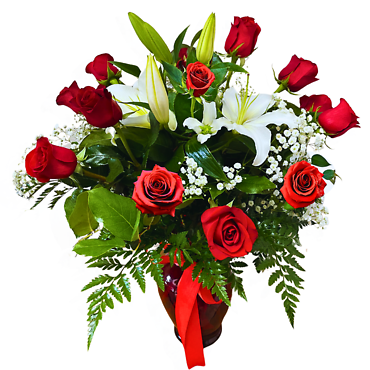12 Roses in Red Vase